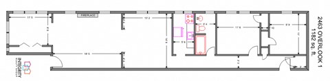 Floor plan for 1 bed, 1 bath, 900 sqft